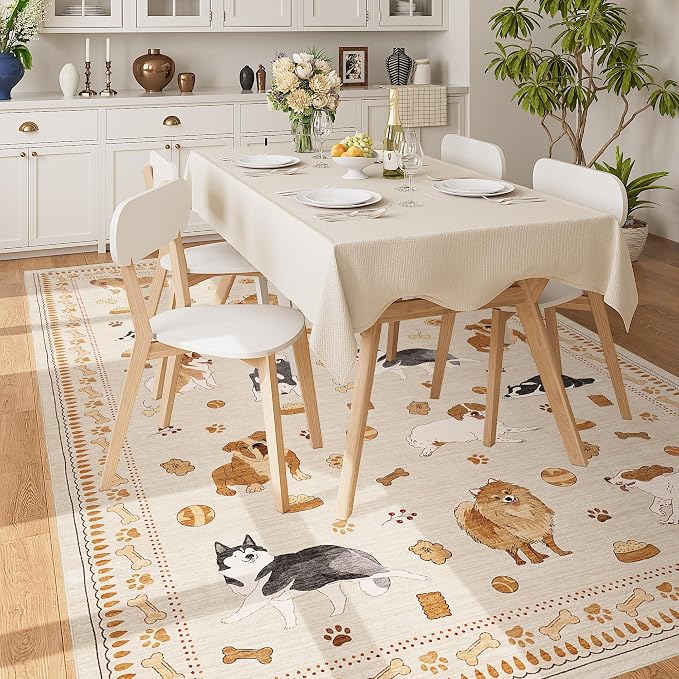 DUKINO 6x9 Washable Dog Area Rug for Living Room Non Slip, Beige Yellow | Non-Shedding, Stain Resistant, Soft Animal Carpet for Bedroom Kids Playroom Nursery Dining Room Farmhouse, Pet & Kid Friendly