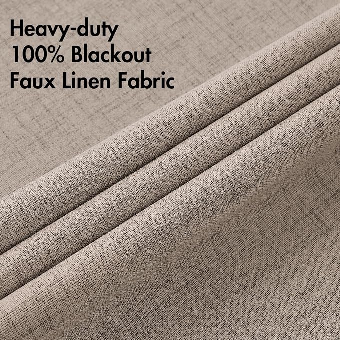 MIULEE 100% Blackout Linen Textured Curtains for Bedroom Solid Thermal Insulated Linen Grommet Room Darkening Curtains & Drapes Luxury Decor for Living Room 52 x 72 Inch (2 Panels)