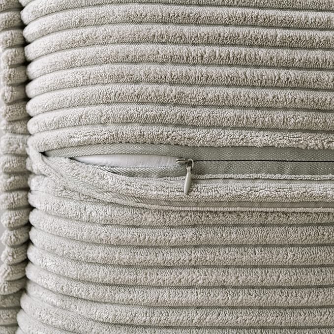MIULEE Decorative Throw Pillow Covers for Couch 18x18 Inch Light Grey | 2 Pack, Boho Broadside Striped Patchwork Pillow Covers, Soft Corduroy Cushion Cases, For Sofa Bed Livingroom Home Decor