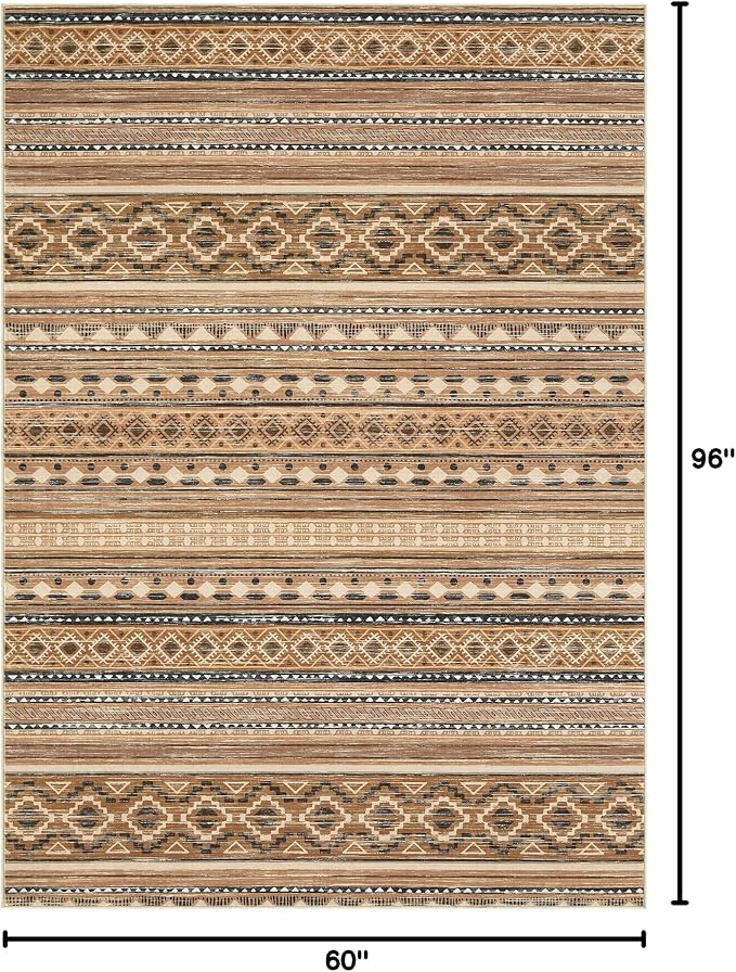 cotiled 5x8 Area Rugs Living Room Rug: Washable Boho Rugs with Non Slip Backing Large Soft Indoor Stain Resistant Carpet for Bedroom Farmhouse Dining Room Lightweight Home Decor Brown/Beige