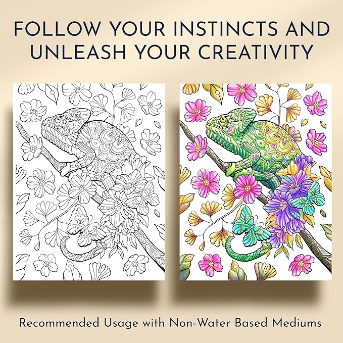Animal Coloring Book for Adults with 31 Stunning Illustrations of Animals and Nature – Mindfulness Coloring Book for Adults Relaxation – Stress Relief Gifts for Women & Men, Tear-Out Pages