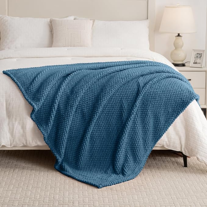 Blue Soft Fleece 300GSM XL Throw Blanket for Couch Cozy Flannel Room Decorative Blankets, Lightweight Plush Blanket for Bed Sofa, 50x70