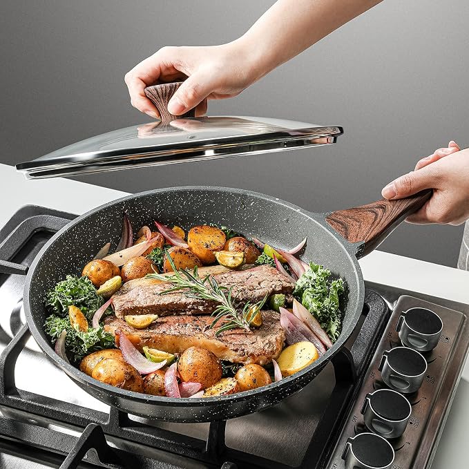SENSARTE 11inch Nonstick Frying Pan Chef's Pan with Glass Lid | Omelette Pan with Cover, Healthy Egg Pan Skillet Kitchen Cooking Pan, Granite Coating, PFOA/PFOS Free