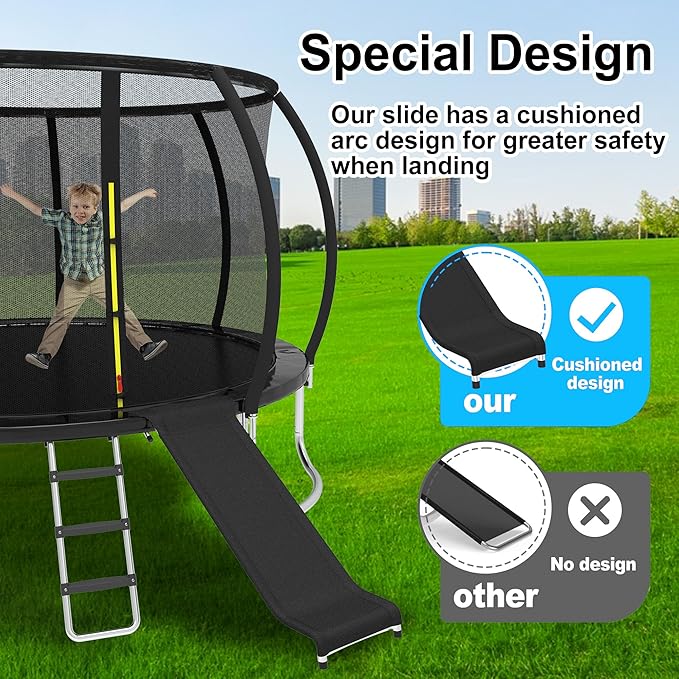 Trampoline Ladder and Slide Attachment,3-Step Universal Stair Slide for Kids,Trampoline Accessories & Replacement Parts,Fits 10 12 14 15 ft Trampoline Frame
