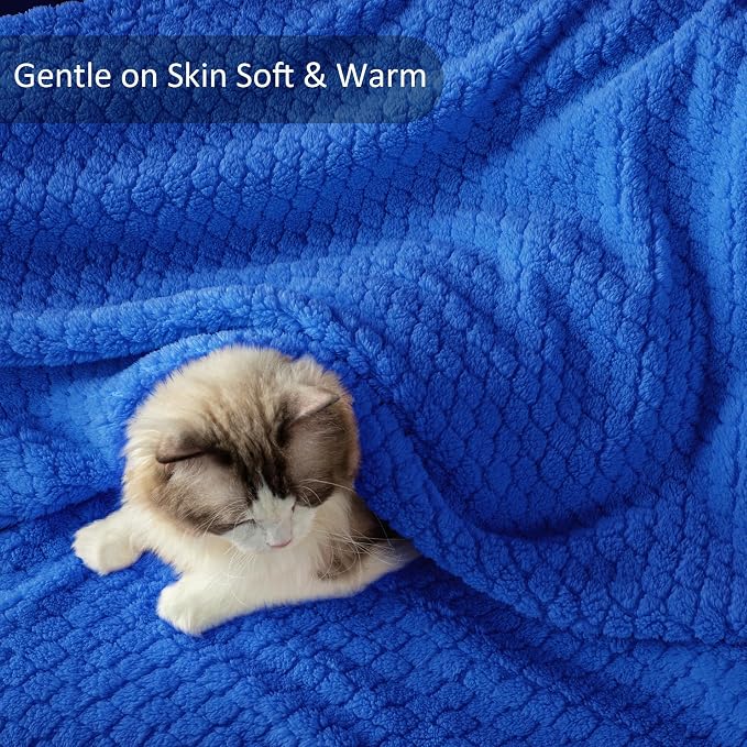 Exclusivo Mezcla Soft Fleece Throw Blanket for Couch, Cobalt Blue | Jacquard Lightweight Cozy Throws for Bed, Sofa, Breathable Decorative Fuzzy Textured All Season Use, 50x60 Inches