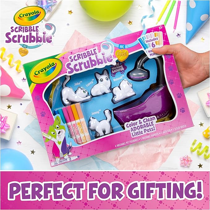 Crayola Scribble Scrubbies Glam Pack (4 Pets), Washable Pet Care Toy & Coloring Animal Craft Kit, Gift for Kids, Playset for Girls & Boys, Ages 3+