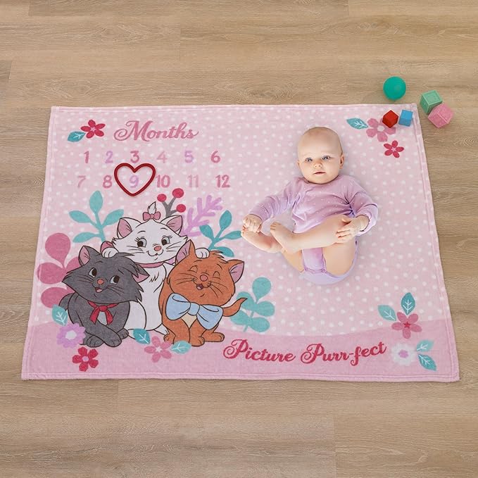 NoJo Disney Aristocats Pink Picture Purr-FECT Super Soft Photo Op Milestone Baby Blanket