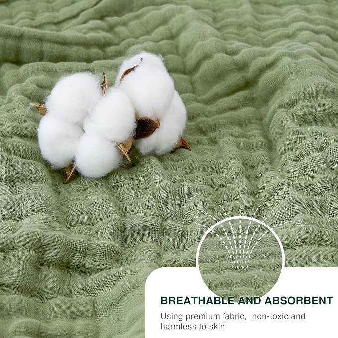 Love's cabin 100% Cotton Muslin Blanket, 6 Layer Lightweight Breathable Gauze King Size Blanket 108 x 90 Inches, Soft Summer Blanket for Bed, Sage Green