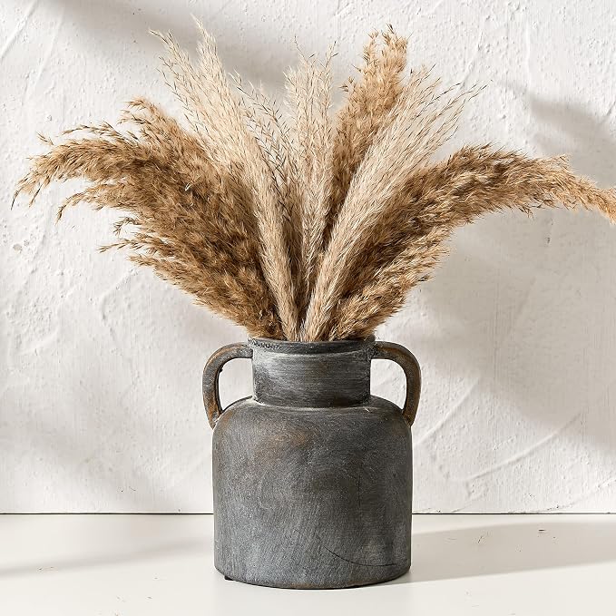 Emotionally Grounded Vase, Vaseking Ceramic Rustic Vase with 2 Handles, 6.1 inch Minimalist Decorative Farmhouse Vases for Home Decor, Living Room, Enterway, Table Decoration, Black Bronze