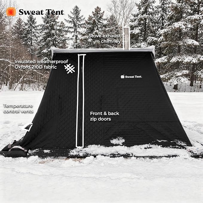SweatTent Portable Outdoor Sauna (Extra Large) Pro Bundle – Complete Kit with Stove, Cedar Bench, Essential Oil, Wool Hat, Accessories, Quick Assembly, High-Temperature, 10 Adults, Backyard & Camping