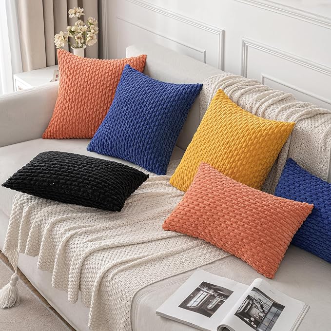 MIULEE Decorative Throw Pillow Covers 20x20 Coral Red Textured Corduroy | Pack of 2 Striped Pillow Covers Modern Farmhouse Home Decor for Couch Bed Sofa Living Room