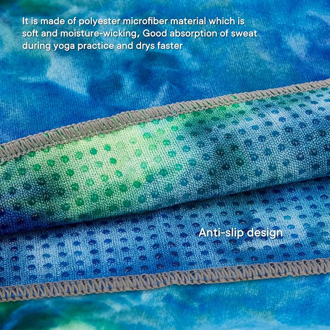 Yoga Towels, Non Slip Hot Yoga Mat Towel with Grip Dots,Super-Absorbent Soft Microfiber Yoga Blanket for Pilates, Fitness and Workout 72inch x 24inch