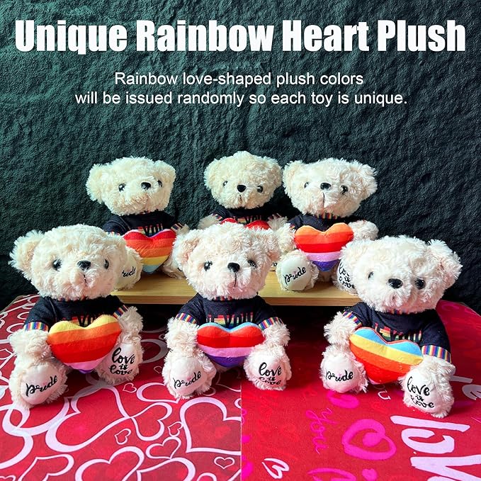 Rainbow Teddy Bear for Girlfriend Boyfriend Loved Ones, 8 Inch Cuddly Love Bear Plush Toy with Colorful Heart, Idea Gifts for Birthday, Valentine's Day, Anniversary, or LGBTQ+ Pride Month