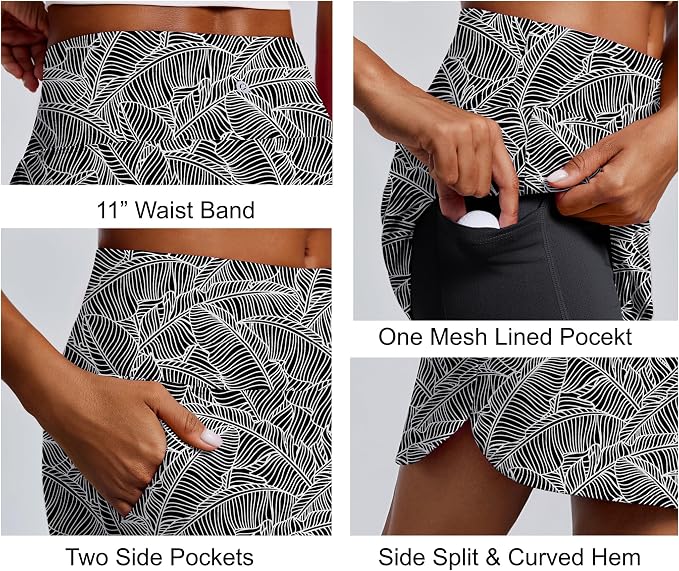 PINSPARK 18" Skorts for Woman Above Knee Length Golf Skirts 3 Pockets | High Waist, Built in Shorts, UV Protection, 4-Way Stretch, Soft, Dolphin Hem, Athletic, Tennis, Pickleabll, Casual