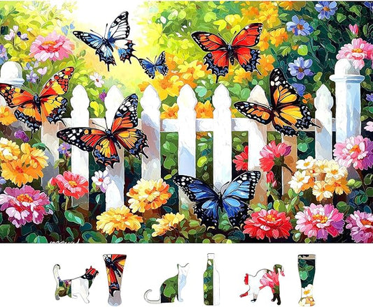500 Piece Butterfly Garden Jigsaw Puzzle for Adults - 23x15 Inch Colorful Flower & Butterfly Art - Unique Home Decor Gift for Puzzle Lovers