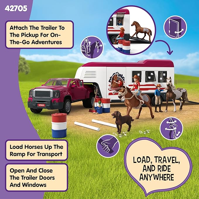 Schleich Horse Club - 119 PC Lakeside Truck and Trailer Playset With 2 Horse Figurines, 2 Poseable Rider Figures and Accessories - Interactive Play for Girls and Boys - Toys for Kids Ages 5+ | 42705