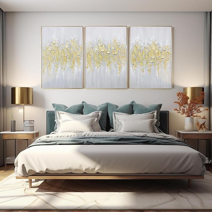 Zessonic Abstract Glam Gold Textured Hand-Painted Thick Wall Art,24"x36"x3 | Framed Modern Glam Gold Hand-Painting Canvas Art for Bedroom Decor Glitter Abstract Artwork for Living Room Bedroom Office