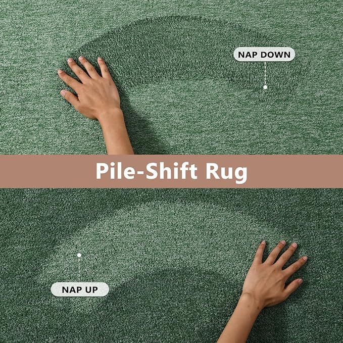 FinRèc 5x7 Washable Area Rugs for Bedroom Living Room, Low Pile Thin Rug Solid Color, Non-Slip Carpet Indoor for Home Decor (Green/White)