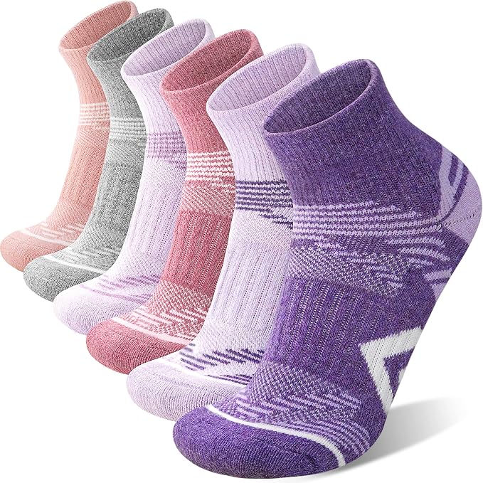 ANTSANG 6 Pairs Merino Wool Quarter Ankle Hiking Running Socks Compression Thermal Thick Cushion Socks for Women Men