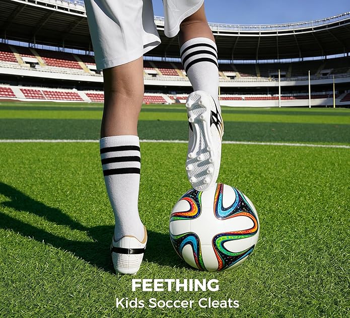 Kids Soccer Cleats Firm Ground - Lightweight Breathable Football Shoes for Boys Girls Youth Outdoor Training on Natural Grass