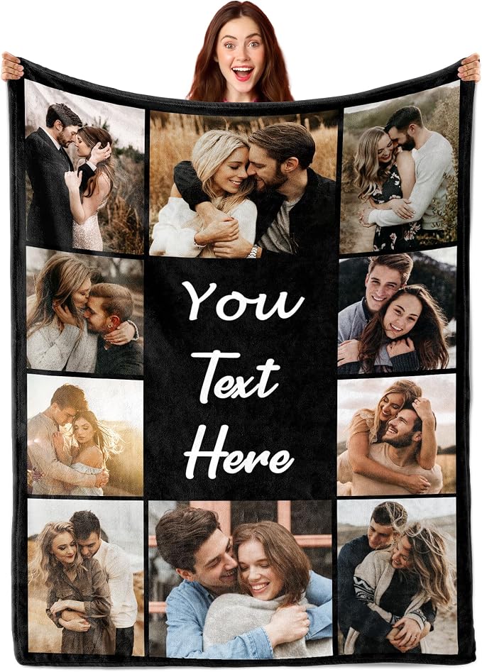 Custom Blanket with Picture Text Customizable Photo Blankets Customized Christmas Valentines Fathers Mother's Day Birthday Gifts Personalized Gifts for Mom Dad Girlfriend Boyfriend Wife Husband