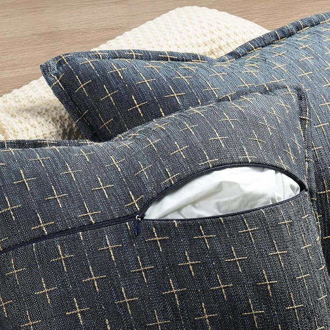 Pillow Covers 24x24 Set of 2 Soft Polyester Textured Pillow Covers with Stylish Flange Edge Cozy Farmhouse Throw Pillows for Couch Bed Sofa Living Room