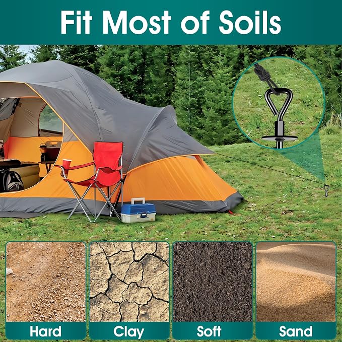 Ground Anchors Screw in, Heavy Duty Ground Trampoline Stakes High Wind Tent Stakes for Tent, Trampoline, Gazebo, Carport, Trap Anchor, Canopies, Swing Set