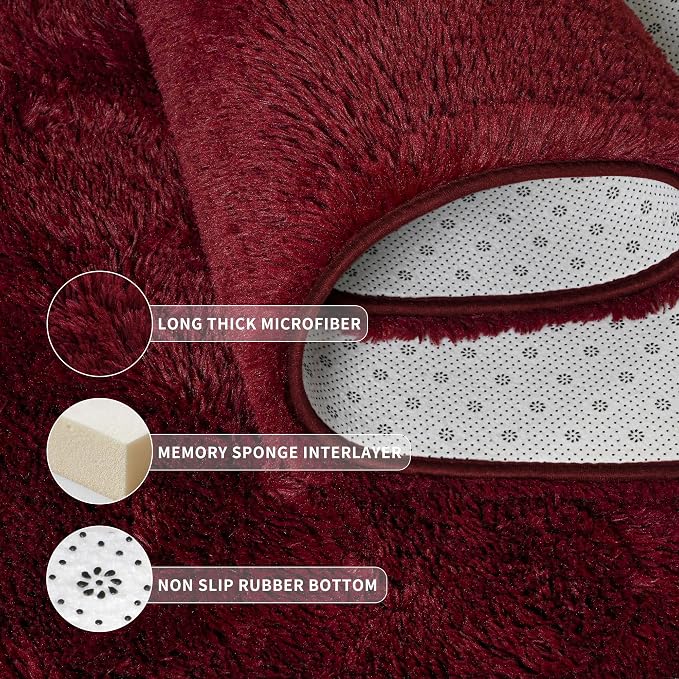 Tepook Fluffy Burgundy Rugs for Living Room, 4x6 Dark Red Area Rug for Bedroom, Soft Shaggy Plush Floor Carpet for Kids Girls Boys Room, Indoor Non Slip and Washable Carpets for Nursery Home Decor