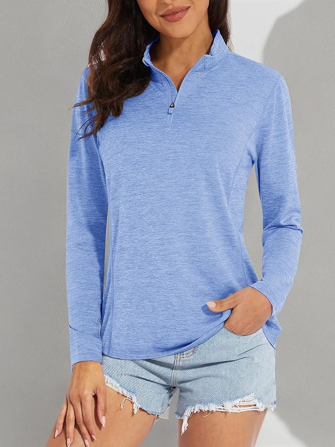 MAGCOMSEN Women's UPF 50+ Sun Shirts Long Sleeve 1/4 Zip Pullover Quick Dry Workout Hiking Tops Running Athletic Shirts