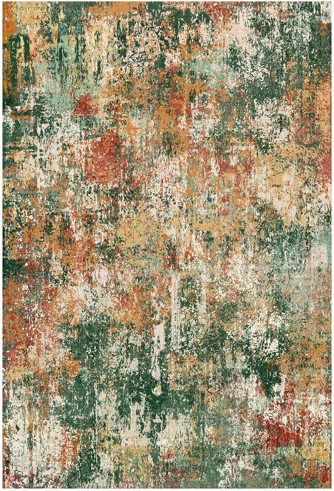 RELEANY Washable Runner 2'x10' Abstract Area Rug for Hallway Green Multi | carpet for kitchen, entryway, bathroom, living room, bedroom, printed pattern, non-slip, soft, stain-resistant, easy to clean