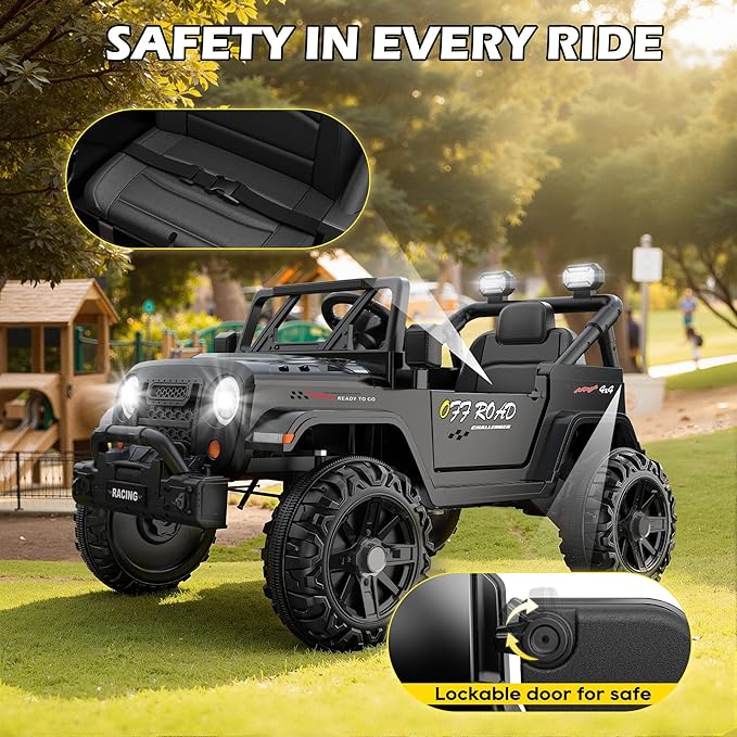 ARBELI 12V Ride On Truck Car with Remote Control, Kids Electric Vehicles with Bluetooth Music, Horn, 3 Speeds, 4 LED Lights, Soft Start, Ride on Toys for Toddler Boys & Girls (Black)