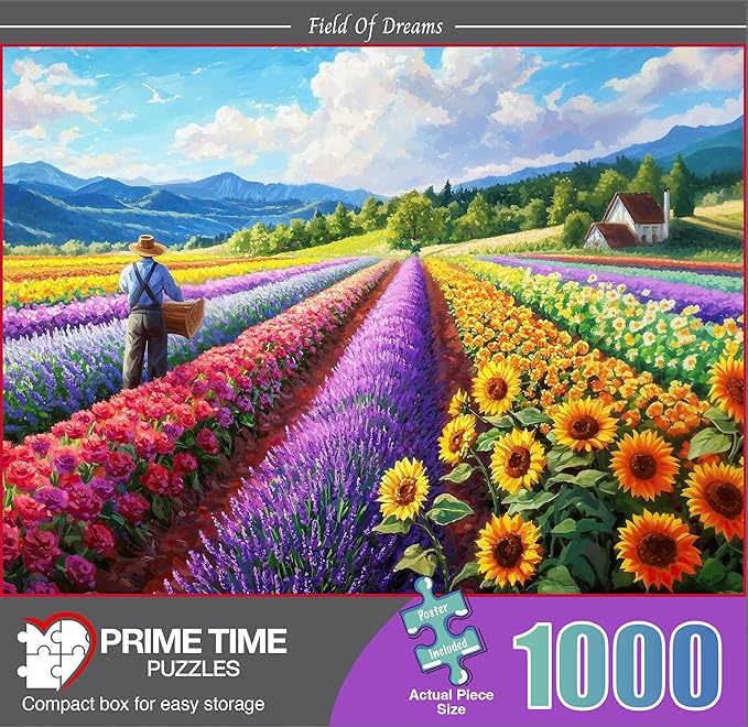 Country Cottage Flower Farm in The Mountains - Prime Time Puzzles 1000 Piece Jigsaw Puzzle for Adults - Sunflowers and Colorful Floral Rows - Challenging Puzzle Perfect for Game Nights - 20x27 inch