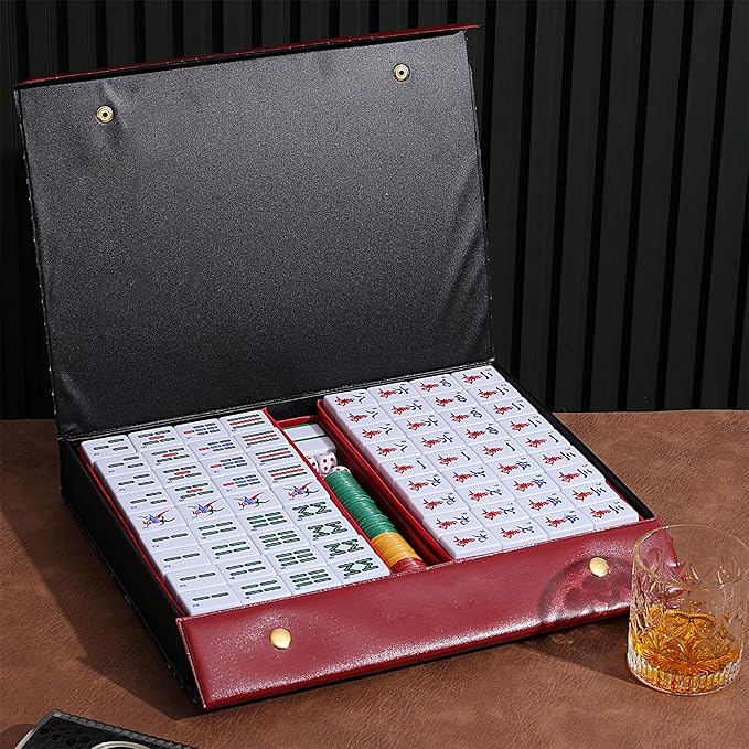 Mose Cafolo Chinese Mahjong Set X-Large 146 Numbered Melamine 1.5" Large Size Tile with Carrying Travel Case, English Manual, Pro Complete Mahjongg Game Set (Majiang, Mah Jongg)