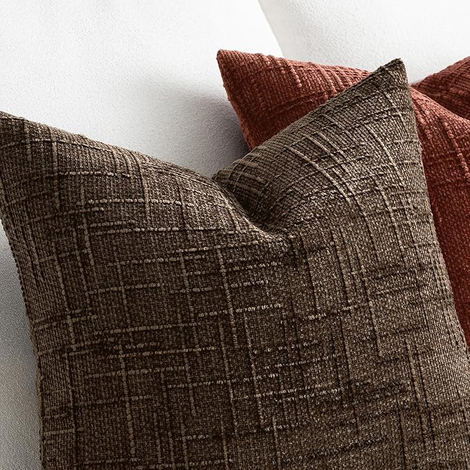 MIULEE Chenille Textured Throw Pillow Covers Reddish Brown 18x18 Set of 2 | Slubby Decorative Pillows, Boho Farmhouse Fall Home Decor, Modern Neutral Cushion Covers for Couch Sofa Bed Living Room