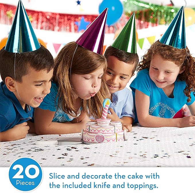 Melissa & Doug Triple-Layer Party Cake Wooden Play Food Set - Birthday Cake Pretend Food Play Set for Toddlers, Kids Ages 3+