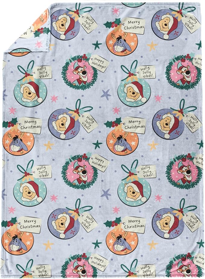 Jay Franco Kids Christmas Plush Throw Blanket – 50x70 Inches Soft & Cozy Fleece Throw for Holiday Bedroom & Couch Décor, Official Licensed Product, Blue - Winnie The Pooh