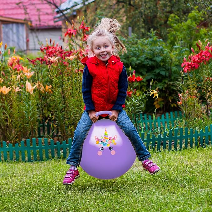 EVERICH TOY Hopper Ball, Unicorn Hopping Toys for Kids, 18 Inch Bouncy Ball with Handle, Purple Inflatable Bouncing Hoppity Hop Toys for Boys and Girls Gifts