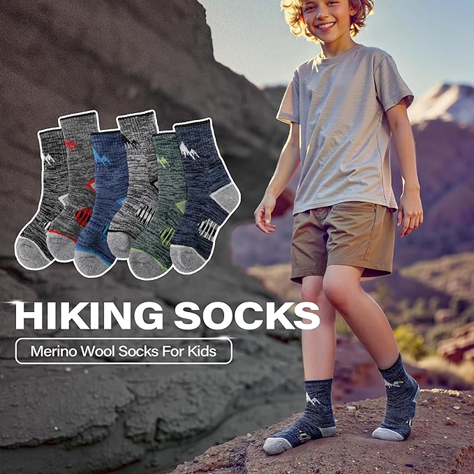 ANTSANG Kids Toddlers Boys Girls Merino Wool Hiking Athletic Thermal Warm Winter Socks