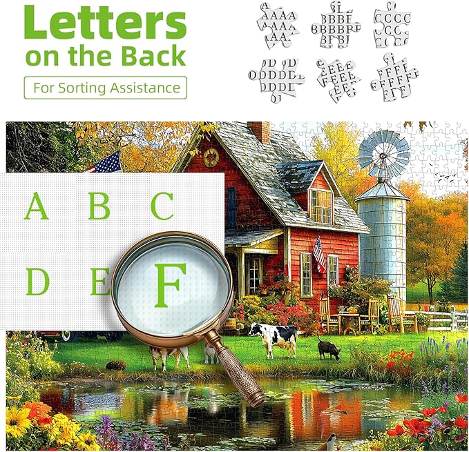 Autumn Farm Jigsaw Puzzles 1000 Pieces for Adults - Vintage Country Scene with Red Farmhouse & Pickup Truck, Family-Friendly Countryside Puzzle Games with Reference Poster （27.6"x19.7"）