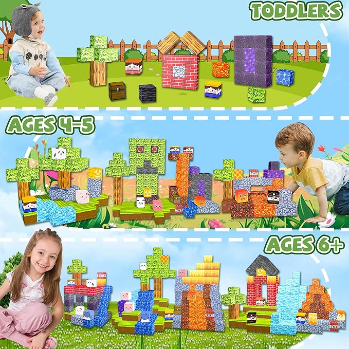 Magnetic Blocks,170PCS Magnetic Building Blocks Upgraded Sensory Toys Construction Set,Magnets Cubes Building Toys for Kids Games,Toddler Montessori Stacking Magnets for 3+ Boys Girls Birthday Gifts