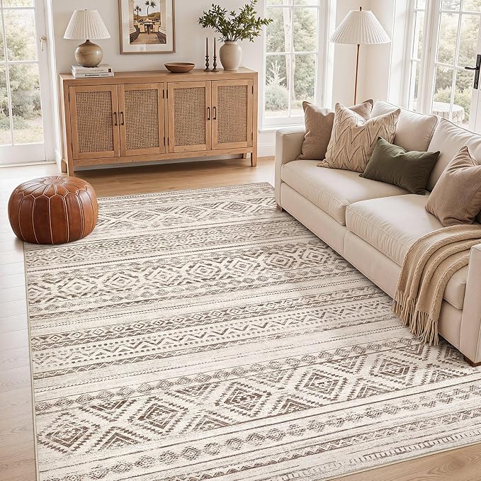 cotiled 6x9 Area Rugs Living Room Rug: Washable Boho Rugs with Non Slip Backing Large Soft Indoor Stain Resistant Carpet for Bedroom Farmhouse Dining Room Lightweight Home Decor Dark Brown