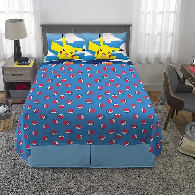 Pokémon Kids Bedding Super Soft Microfiber Sheet Set, Full, (Officially Licensed Product) by Franco