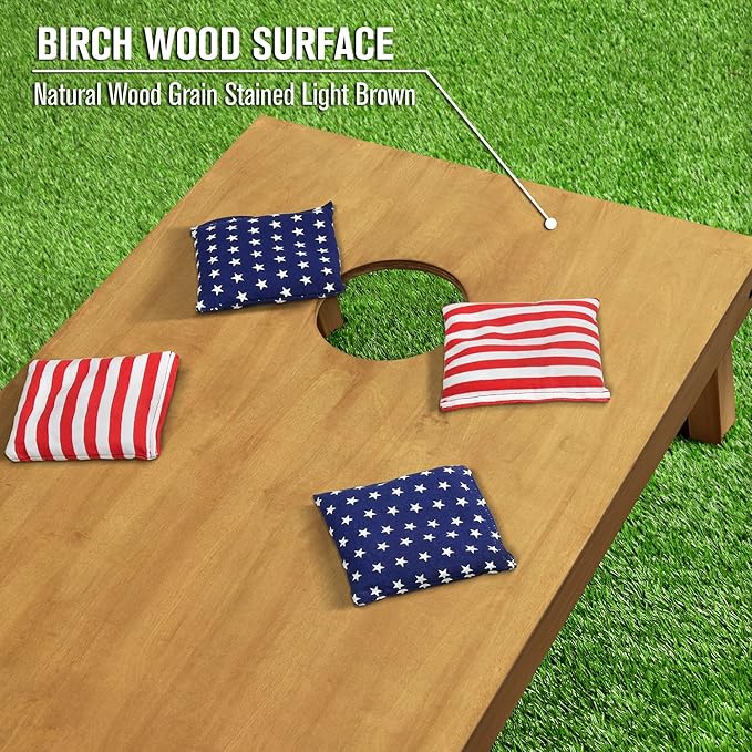 GoSports 4 ft x 2 ft Regulation Size Wooden Cornhole Boards Set with Light Brown Finish - Includes Carrying Case (Choose Your Colors)