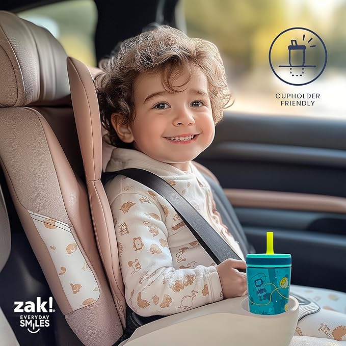 Zak Designs St. Jude Kelso Toddler Tumblers For Travel or At Home, 15oz 2-Pack Durable Plastic Sippy Cups With Leak-Proof Design is Perfect For Kids (Floral and Cactus)