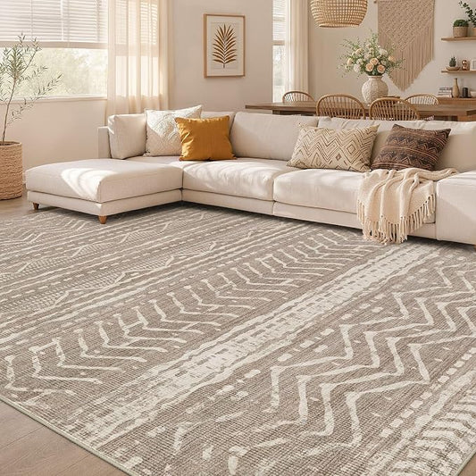 6x8 Area Rugs Living Room: Washable Boho Large Neutral Soft Rug Farmhouse Stain Resistant Modern Indoor Non-Slip Floor Carpet for Bedroom Nursery Kids Playroom Office Dining Room Dorm- Dark Brown