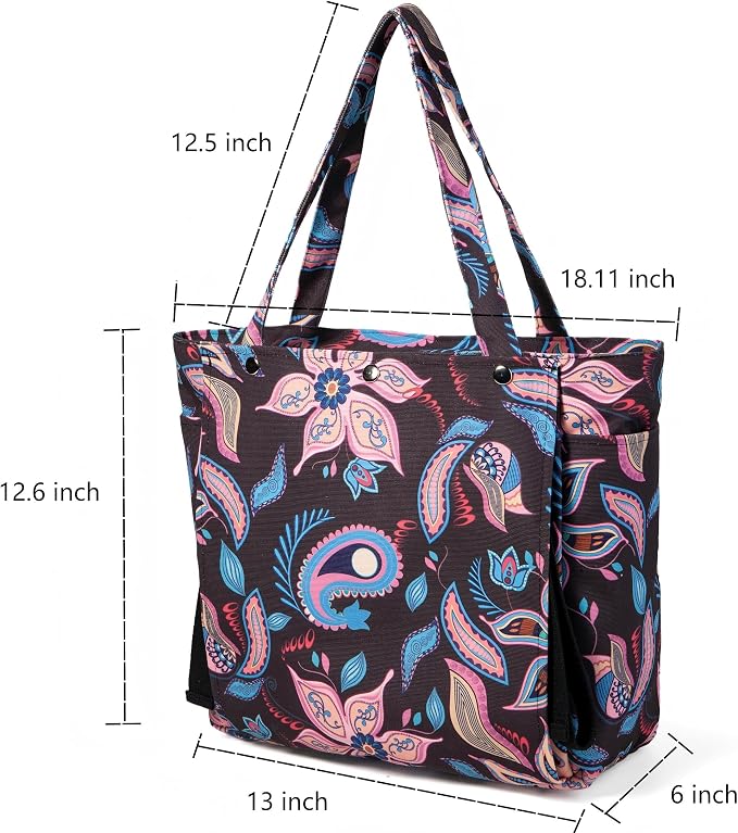 Floral Paisley Pattern Yoga Bag, Canvas Tote with Blue and Pink Design, Spacious Carrier for Yoga Mat and Accessories