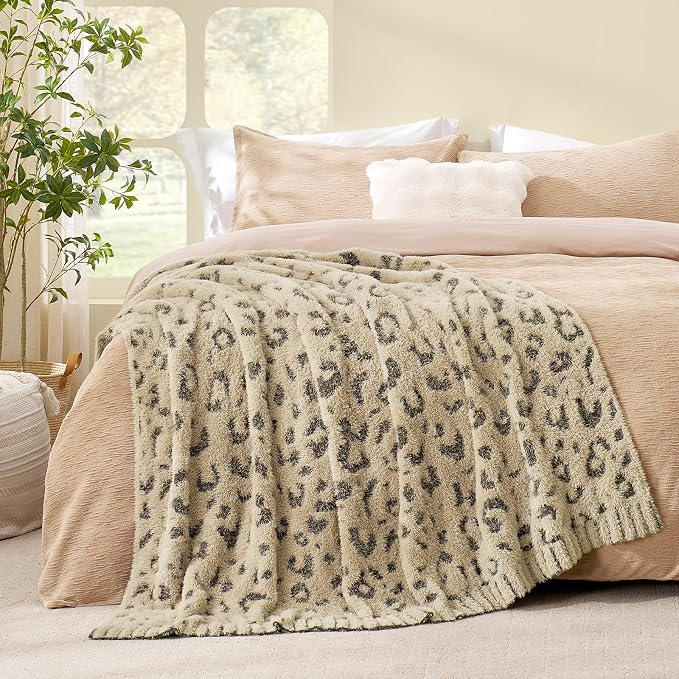 Snuggle Sac Leopard Luxury Faux Fur Throw Blanket for Couch,Ultra Soft Cozy Plush Fluffy Blanket for Sofa Bedroom Living Room,Brown Leopard,50x60 inches