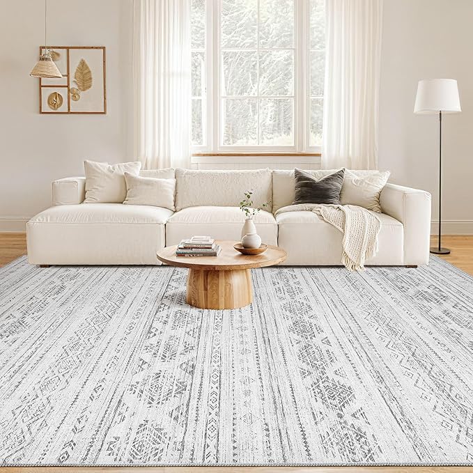 Nakagishi Boho 5x7 Area Rug Living Room Rugs Machine Washable Dark Gray | Soft, Pet & Kid Friendly, Carpet for Living Room/Bedroom/Office/Kitchen/Nursery, Daily Home Decor Stain Resistant Moroccan