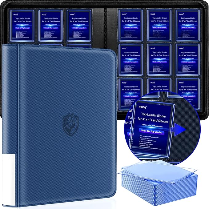 Toploader Binder Holds 324 Toploaders - 20 Toploaders|Waterproof PU Leather + Anti-Yellowing PP Inserts | Ridge Tab Sorting Portable top loader binder for cards(For Sports/Game Cards)