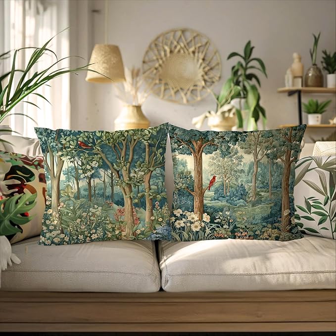 Rustic Spring Forest Pillow Covers 20x20 Double-Sided, Cottagecore Forest Nature Botanical Wildflower Decorative Throw Pillow Covers for Sofa Bed Bedroom Living Room Set of 2